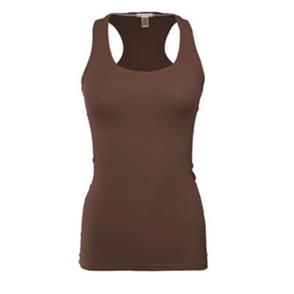 Tops - Brown Ribbed Racerback Tank